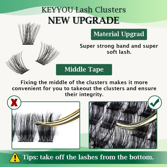 Lash Clusters,96 Pcs Cluster Lashes D Curl 16mm DIY Lash Extensions Eyelash Clusters,KEYYOU Volume Wispy Individual Lashes Soft&Comfortable Easy DIY at Home(Y05,D-16mm)