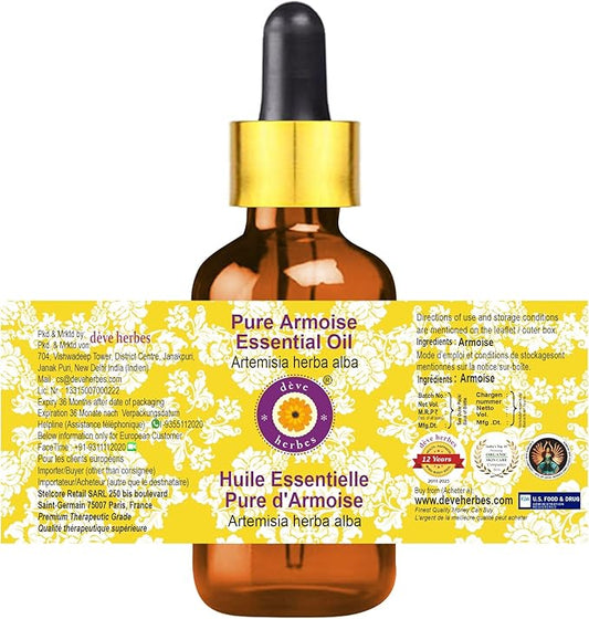 Deve Herbes Pure Armoise Essential Oil (Artemisia herba alba) with Glass Dropper Steam Distilled 10ml (0.33 oz)