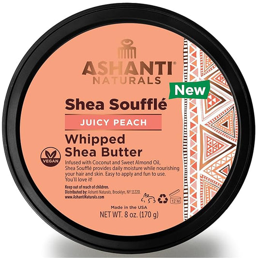 Scented Whipped Shea Butter for Skin | African Body Butter for Women w/Coconut, Almond Oil (Juicy Peach Souffle, 8 oz)
