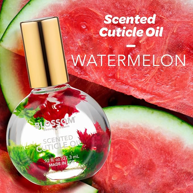 Blossom Cuticle Oil for Nails, Hydrating, Moisturizing, Scented Nail Oil Cuticle Care, Infused with Real Flowers, Made in USA, 0.92 fl. oz, Watermelon