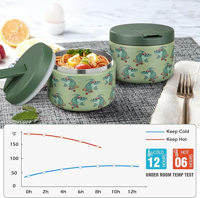 12oz Kids Soup Thermo for Hot Food Insulated Vacuum Food Jar with Buckle Lid, Stainless Steel Wide Mouth Leak Proof Lunch Container for School Travel 1 Pack