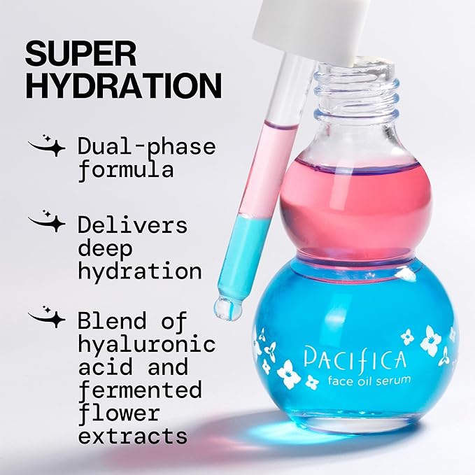 Pacifica Face Oil Serum - Flower Fix Bi-Phase Hydrating Skin Barrier - w/Hyaluronic Acid & Natural Botanical Ingredients - for Dry Sensitive Skin Vegan & Cruelty-Free Dermatologist Approved