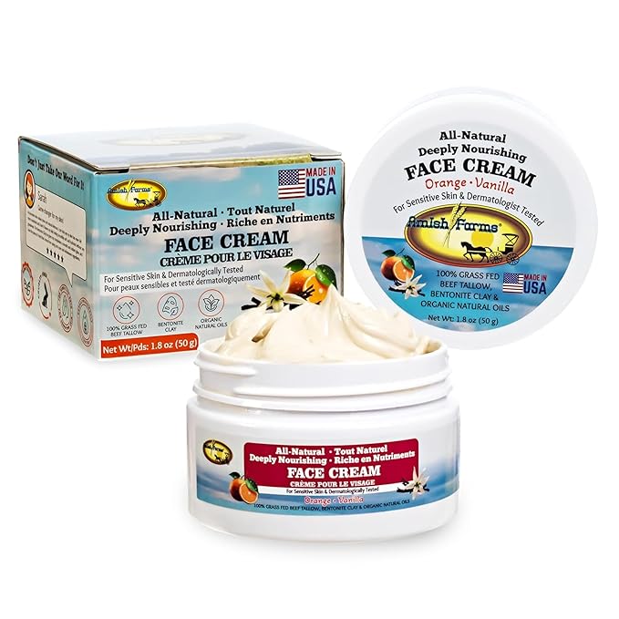 Amish Farms Tallow Face Cream - Handcrafted Beef Tallow for Skin Moisturizer Infused with Natural Ingredients, Orange & Vanilla Oils, 100% Grass-Fed Beef Tallow for Hydrated & Radiant Skin (50g Jar)