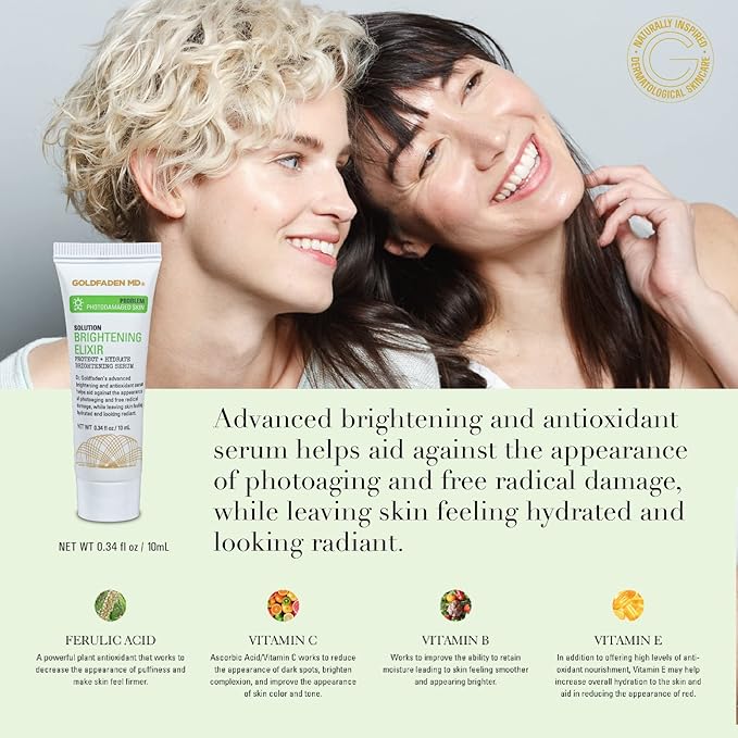 Goldfaden MD Brightening Elixir | Serum w/Vitamin C, Ferulic Acid, Vitamin B & Vitamin E Helps Aid Against Appearance of Photoaging | Leaves Skin Feeling Hydrated & Looking Radiant TRIAL .34 Fl Oz