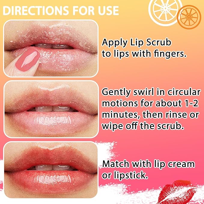 Strawberry and Orange Flavour Lip Scrubs Set,2 Pack Hydrating Lip Scrubber Exfoliator,Lip Moisturizer Care Product for Chapped Dry Dark Lips