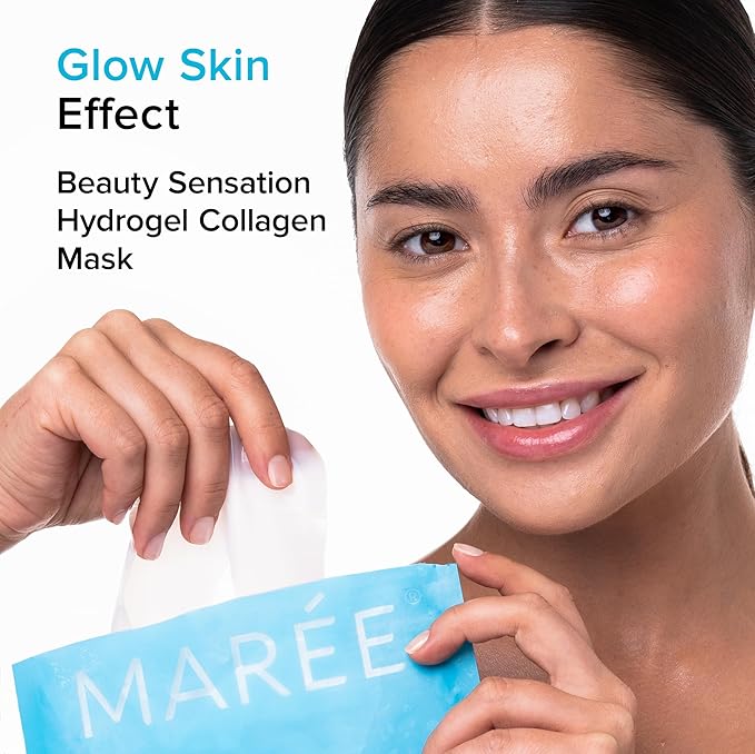 MAREE Hydrogel Collagen Face Mask with Hyaluronic Acid - Hydrating Face Masks Skincare with Niacinamid & Ionic Silver - Mascarillas Faciales For Women Skin Care - 4 Count