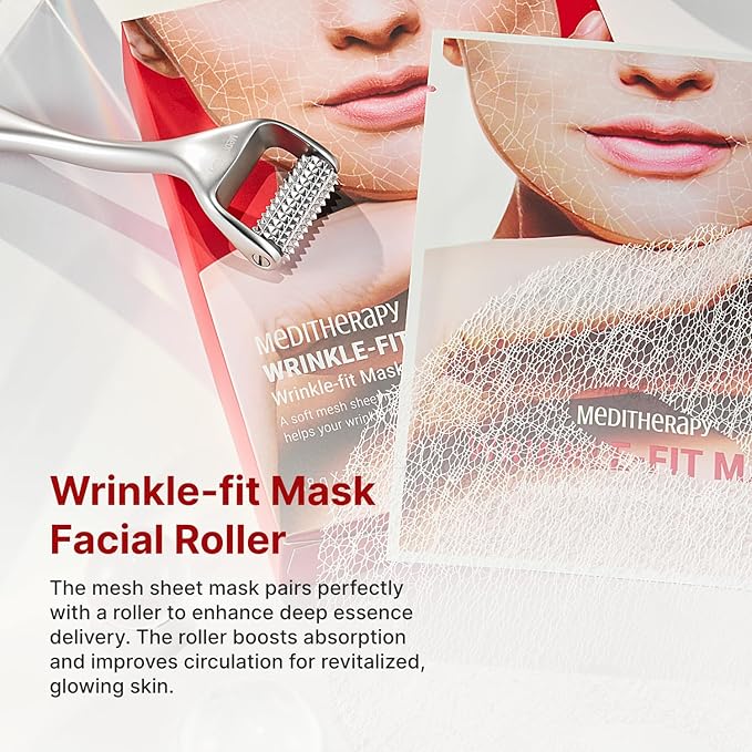 MEDITHERAPY Wrinkle-fit Mask + Facial Roller, Collagen Mask, Lifting Sagging Skin, Hydrating, Improving Elasticity, Glass Skin, Korean Skincare
