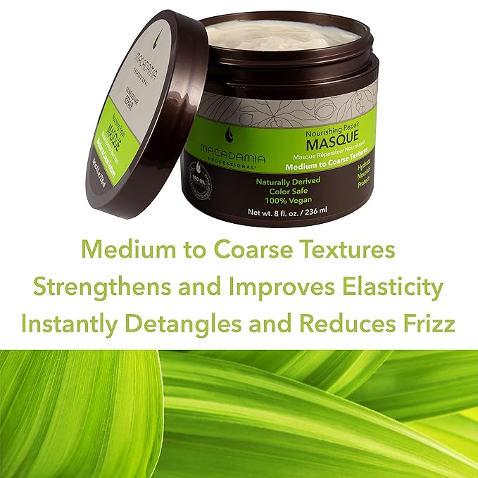 Macadamia Professional Hair Care Sulfate & Paraben Free Natural Organic Cruelty-Free Vegan Hair Products Nourishing Repair Hair Masque-Replenishes Moisture, Strengthens & Improves Elasticity-8 FL Oz