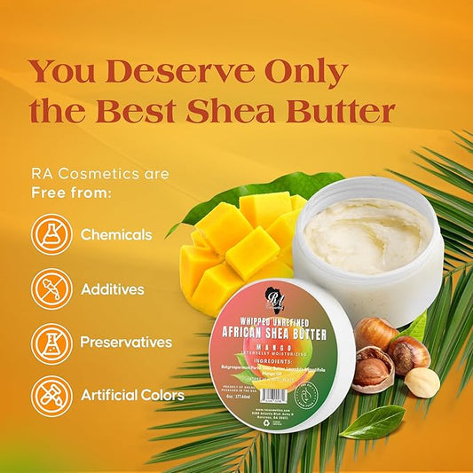 RA COSMETICS 100% African Shea Butter - Mango Scented, Anti-Aging Moisturizer, 6 Ounce