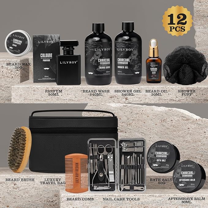 Father's Day Bath & Beard Gift for Men - 12-Piece Men’s Beard & Body Care Gift Set, Luxury Grooming Kit with Beard Wash | Christmas, Birthday Gifts for Him, All Occasion for Dad, Boyfriend, Husband