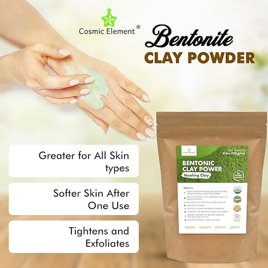 100% Pure Calcium Bentonite Clay Powder | Skin Care Detox - Deep Pore Cleansing Face & Body 4 oz & Aloe Vera Powder - Hydrating After Sun Care | for Face, Body, Skin & Hair care -4oz