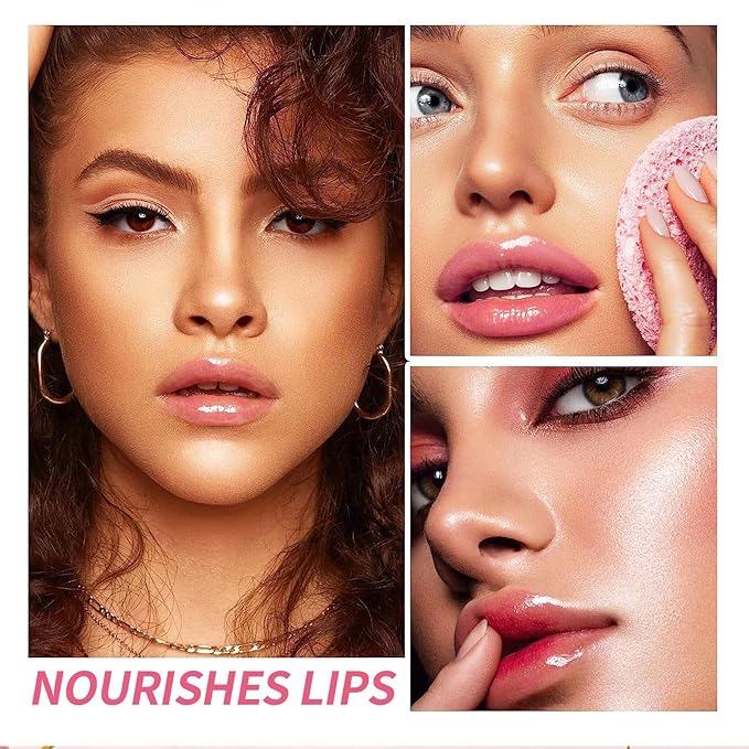 Plumping Lip Oil, Hydrating Gloss Tinted Lip Balm Transparent Lip Care, Big Brush Head Glitter Shine, Long Lasting Nourishing Non-sticky Fresh Texture(2PCS CHERRY)