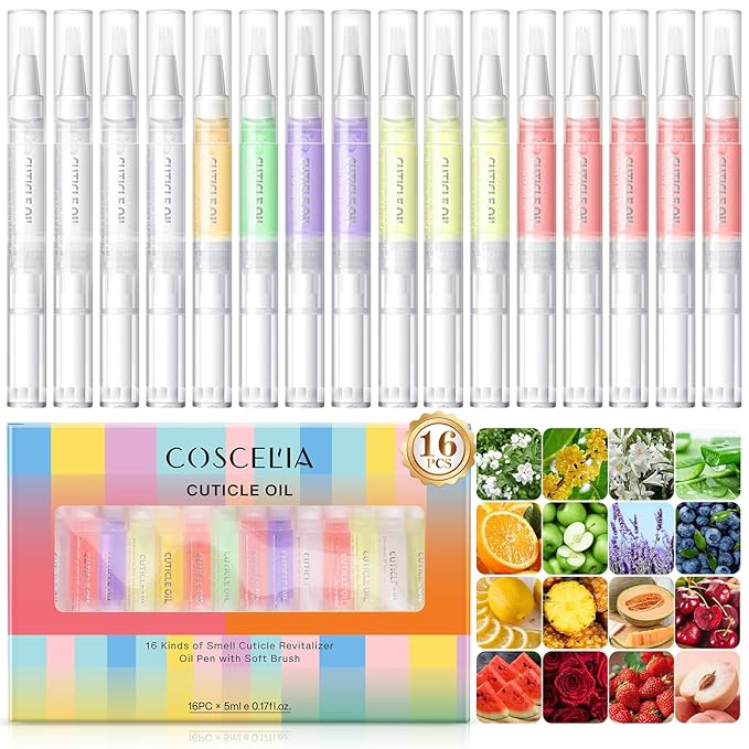 COSCELIA 16PC Cuticle Oil Pens for Nails Care Cuticle Oil Kit Moisturizer Nail Oil Tube Manicure Tools Set DIY at Home for Women