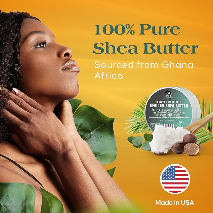 RA COSMETICS Whipped Shea Butter Eucalyptus – 6oz | 100% Pure and Natural African Shea Butter for Men & Women - Ultimate Handcrafted Moisturizer with Essential Vitamins for Radiant Skin & Hair