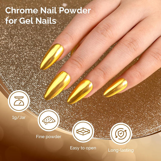MelodySusie 2Pcs Chrome Nail Powder for Gel Nails,Metallic Mirror Effect Pigment Stylish and Technological Fine Glitter for Home DIY Salon Use