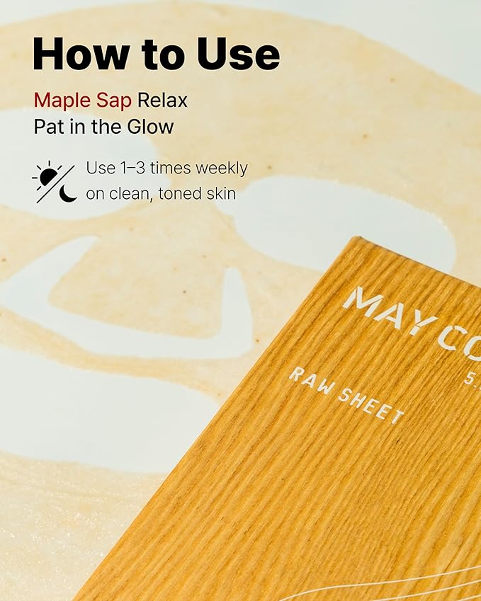 MAY COOP Raw Face Sheet Mask – Korean Hydrating & Clarifying Face Mask with 80% Maple Sap for Soothing and Balanced Skin - Soft Cotton Sheet for Hypoallergenic Skin, 6 Sheets