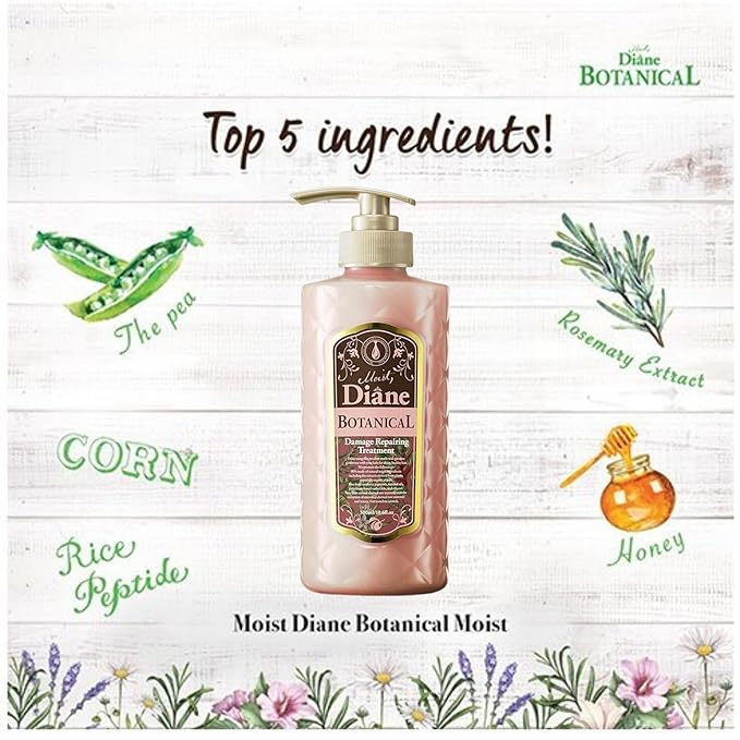 Moist Diane Natural & Organic Hair Treatment with Pump, Hydrating Moisurizing Hair Conditioner for Dry, Damaged Hair, Sulfate & Silicon Free Japanese Haircare, Botanical Damage Repair 16.9 Fl Oz/500mL