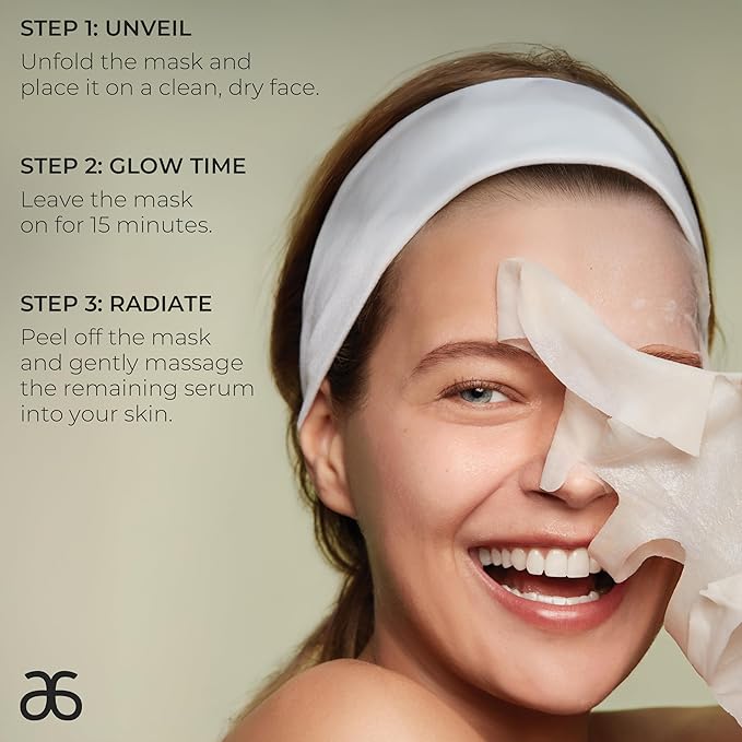 Arbonne Radiance Face Sheet Mask - Sheet Face Mask with Niacinamide for Dry and Dull Skin, Enhance Brightness, Tone, Smooth and Hydrate Skin - 10 Pack