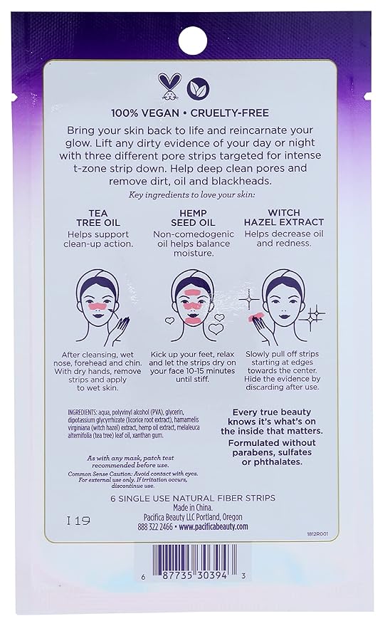 Pacifica - Blackhead Remover Pore Strips - Cosmic Vanish - for Nose, Chin & Forehead - Deep Cleansing Nose Strips w/Instant Pore Unclogging - Oil-Free, Non-Comedogenic Use Vegan Dermatologist Tested