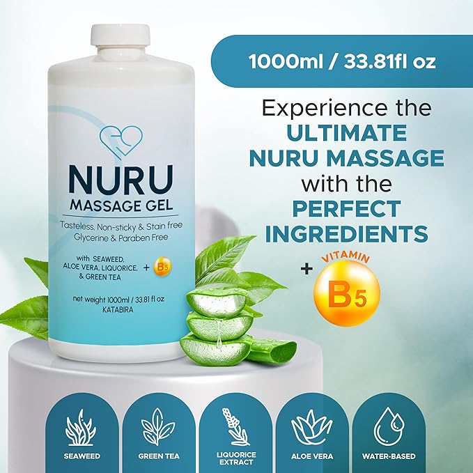 Japanese Nuru Massage Therapy Gel | Aloe Vera, Seaweed, Green Tea, Liquorice, & Vitamin B5 | 33.81 fl oz