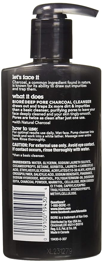 Biore Deep Pore Charcoal Cleanser, 6.77 Ounce (Pack of 12)