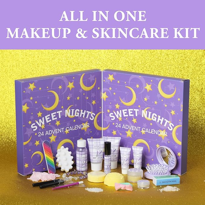 Beauty Advent Calendar 24 Days of Holiday Advent Calendar for Women, Mom, Wife, Her Holiday Gift,Pamper Kit- Unique Lavender Spa Gifts Basket Set Self-Care Spa Set – Body Care Skin Care