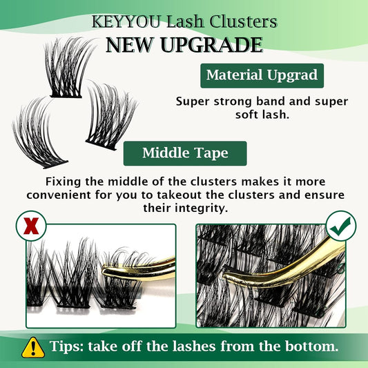 Lash Clusters 96pcs Individual Lashes Y08 D Curl 8-18MIX Cluster Lashes KEYYOU Volume Wispy Lash Extension Soft&Comfortable Easy DIY at Home(Y08 D-8-18MIX)