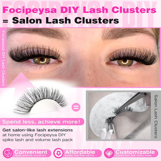 Full Volume Lash Clusters DIY Lash Extension 300pcs Clusters Lashes D Curly Eyelash Extension 8-16mm Individual Lashes Mink for Self Application at Home by Focipeysa (Mink Lash Clusters 8-16mm)