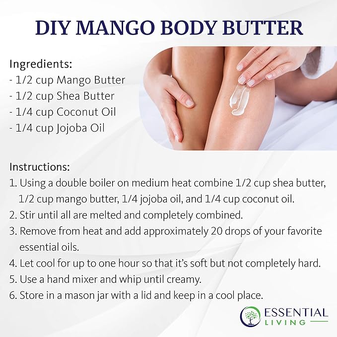 Essential Living: Unrefined Mango Butter - For Raw and Organic Lip Balms, Body Lotion, Body Butter, Body Scrub and Organic Soap Making - 16-oz. Jar - 100% Natural