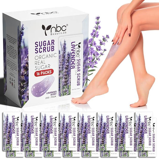 Foot Exfoliating Scrub, Sugar Scrub, Dead Skin Remover for Feet, Individually Packaged Foot Scrub Smooths, Hydrates, Detoxifies Tired and Dry Cracked Feet 16 Packs per Box, Lavender