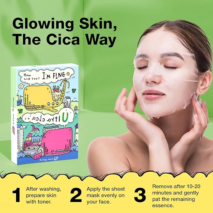 Ultra Cica Mask Pack Plus - Korean Beauty Face Mask - K-beauty Sheet Mask - Soothing Hydrating - Green Cica Recovery - 10 Sheets (28g each)