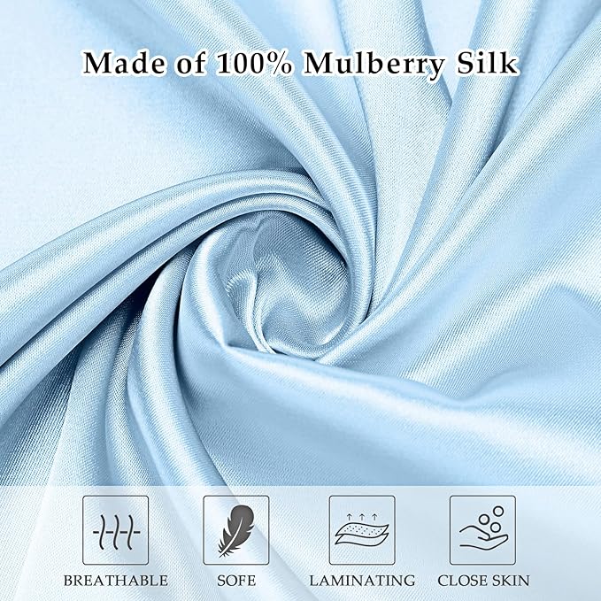 2 Pack Satin Pillowcase with Latent Zipper, Adjustable Satin Eye Mask for Sleeping and Satin Volume Scrunchie for Hair and Skin, Standard Size (Classic Style, Blue)