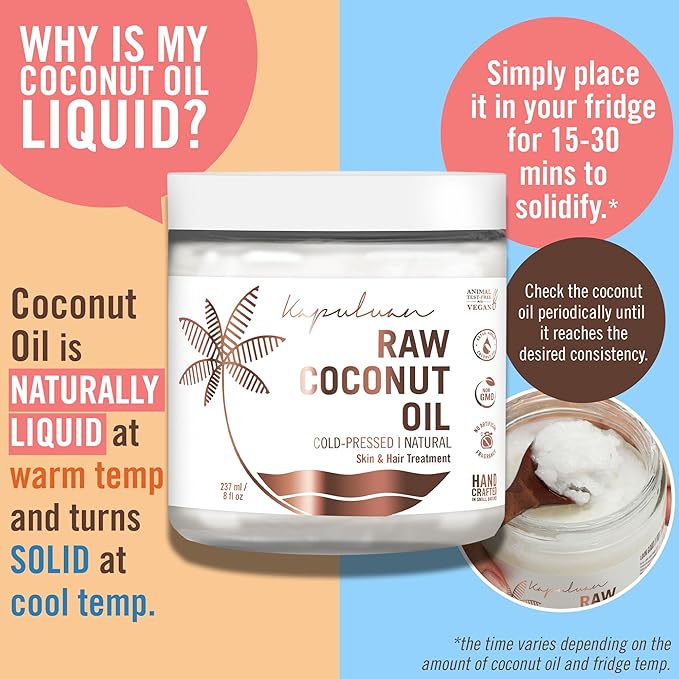 Kapuluan Organic Coconut Oil for Hair, Skin – Raw Extra Virgin Coconut Oil - Pure Unrefined Cold Pressed Oil with MCTs for Body Care or Haircare, Hair Growth, Aceite de Coco Organico, Baby, Dogs, Pets