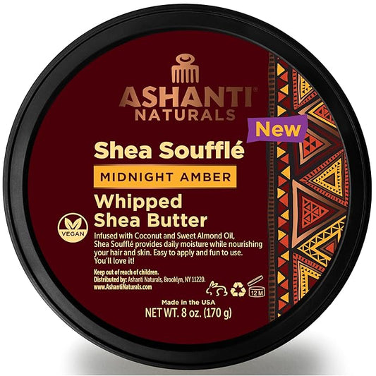 Scented Whipped Shea Butter | Unrefined Shea Butter from Ghana, Coconut and Almond Oil | Creamy, Moisturizing, Soothing (Midnight Amber Souffle, 8 oz)