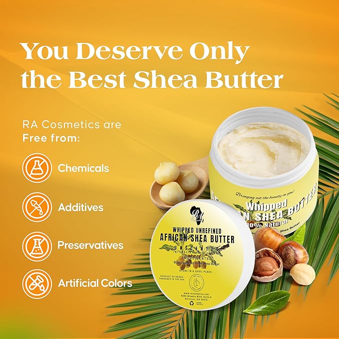 RA Cosmetics Pure Shea Butter, Unscented - 12oz | 100% Pure and Natural African Shea Butter for Men & Women - Handcrafted Moisturizer with Essential Vitamins for Radiant Skin, Thicker Hair & Soft Lips