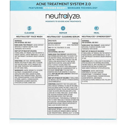 Moderate to Severe Acne Treatment Kit - Maximum Strength 3 Step System with 2% Salicylic Acid, 2% Mandelic Acid & Nitrogen Boost Skincare Technology - Acne Medication for Teens & Adults (90+ Day)