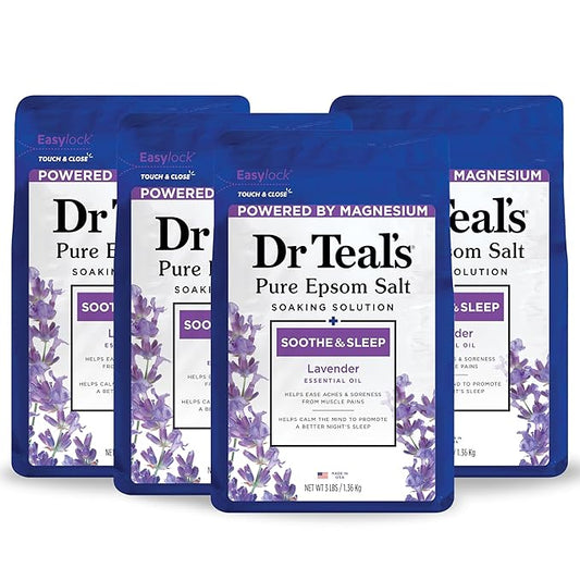 Dr Teal's Epsom Salt Magnesium Soak, Soothe & Sleep with Lavender, 3 lbs (Pack of 4)