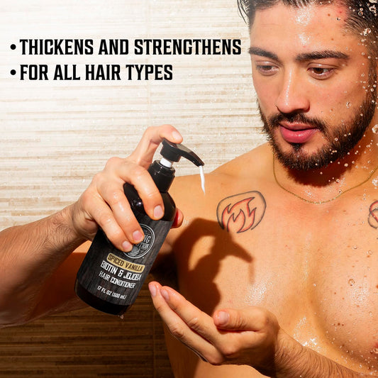 Viking Revolution Spiced Vanilla Mens Shampoo and Conditioner Set with Biotin and Jojoba Oil - Natural Hair Shampoo and Hair Conditioner for Men with Vitamin B5 - Mens Shampoo for Thinning Hair (17Oz)