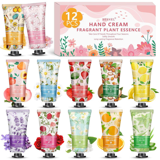 12 Pack Hand Cream Gifts Set For Women, Mini Hand Lotion Travel Size in Bulk for Dry Cracked Hands, Graduation Gifts, End of Year Teacher Appreciation Gifts, Thanksgiving Gifts, Party Favors