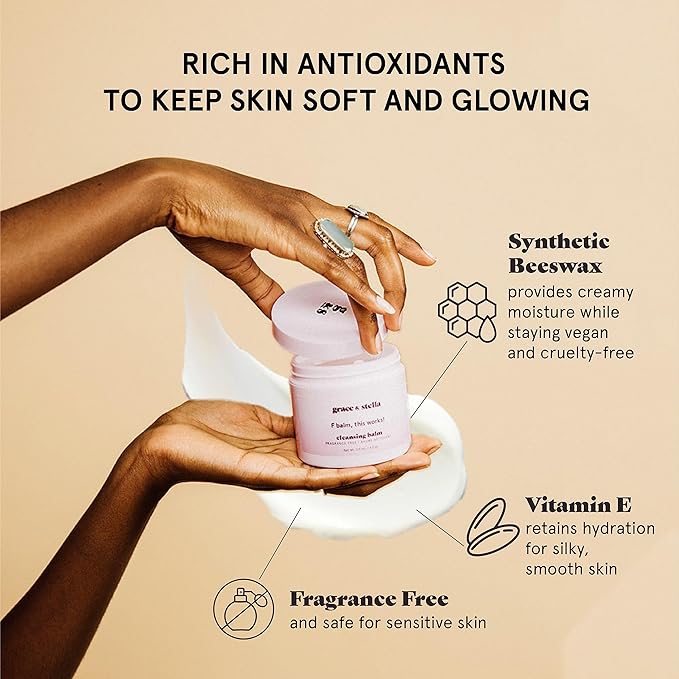 grace & stella Makeup Remover Cleansing Balm - Hydrating Facial Cleanser with Vitamin E for Soft, Nourished Skin - Melt Stubborn Waterproof Make Up, Mascara, Eye Liner - Vegan Skincare (102g/ 4.3 oz)