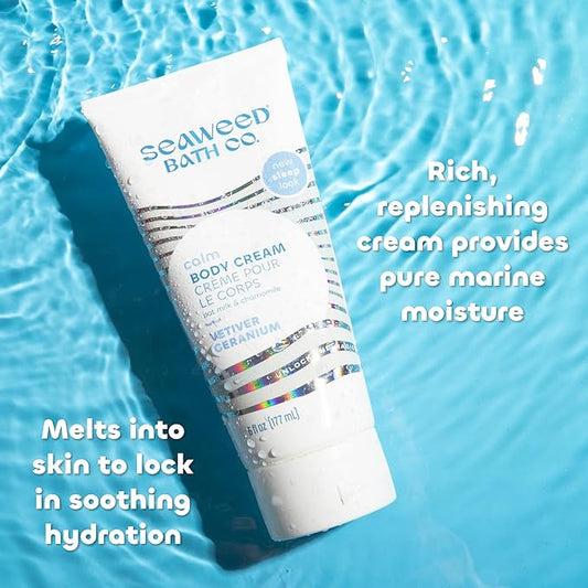 Seaweed Bath Co. Calm Body Cream, Vetiver Geranium Scent, 6 Ounce, Relaxing Hand & Body Lotion Moisturizer for Dry Skin, Sustainably Harvested Seaweed, Oat Milk, Chamomile