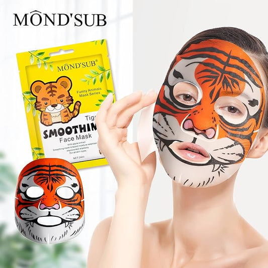 Animal Spa Beauty Mask, Character Masks Sheet-(Pack of 5) Tiger Smoothing Firming Nourishing Moisturizing Effects For All Skin Types- Birthday Party Gift for her, Girls Night, Spa Night, Beauty Gift