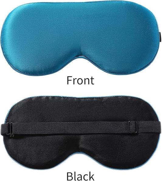 2-Pack 100% Real Natural Silk Eye Mask, Silk Sleeping Mask, Shade Puffy Eye Gift with Adjustable Straps, Sleep Eye Mask, SHJINJU Eye Mask Shade (Black and Lake Blue)
