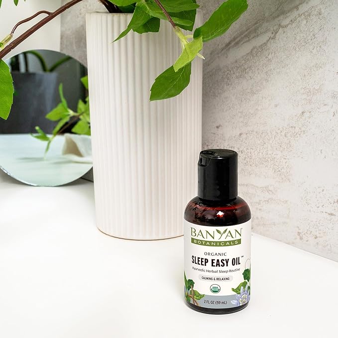 Banyan Botanicals Sleep Easy Oil – Organic Ayurvedic Herbal Massage Oil – Calming & Relaxing Massage Oil with Ashwagandha, Passionflower & Skullcap – 2 oz. – Non GMO Sustainably Sourced Abhyanga Oil