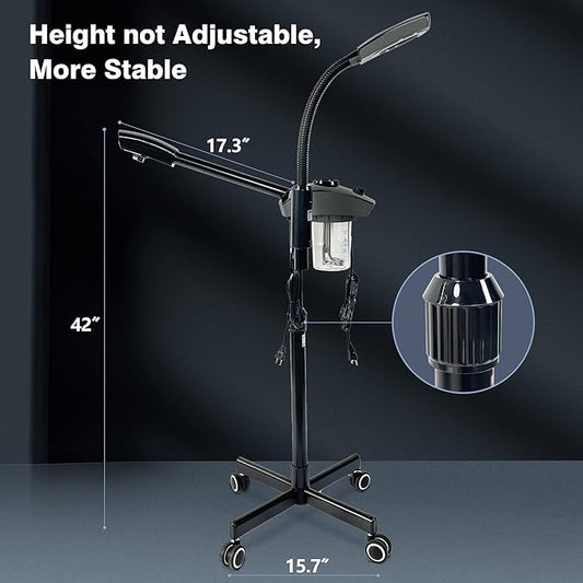 KINGSTEAM Professional Facial Steamer, 2 in 1 Ozone Facial Steamer on Wheels with 3X Magnifying Lamp, Hot Mist Steam Machine with Time Preset Function for Face Spa, Home, Aromatherapy and Skin Clinic