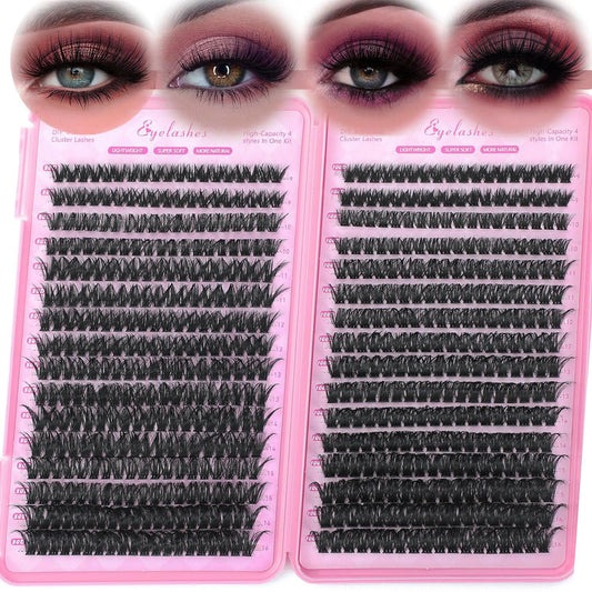 640 Pcs D Lash Clusters, Eyelash Clusters Individual Lash Extension Curl Fluffy Wispy False Eyelashes Extensions (Lash Clusters, 80D+100D 9-16mm)