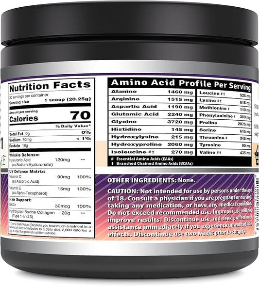 Amazing Formulas Hydrolyzed Bovine Collagen Type I & III Unflavored Powder | 1.32 Lb (600 Grams) | Contains Hyaluronic Acid, Biotin, Vitamin C & E | Non-GMO | Gluten Free