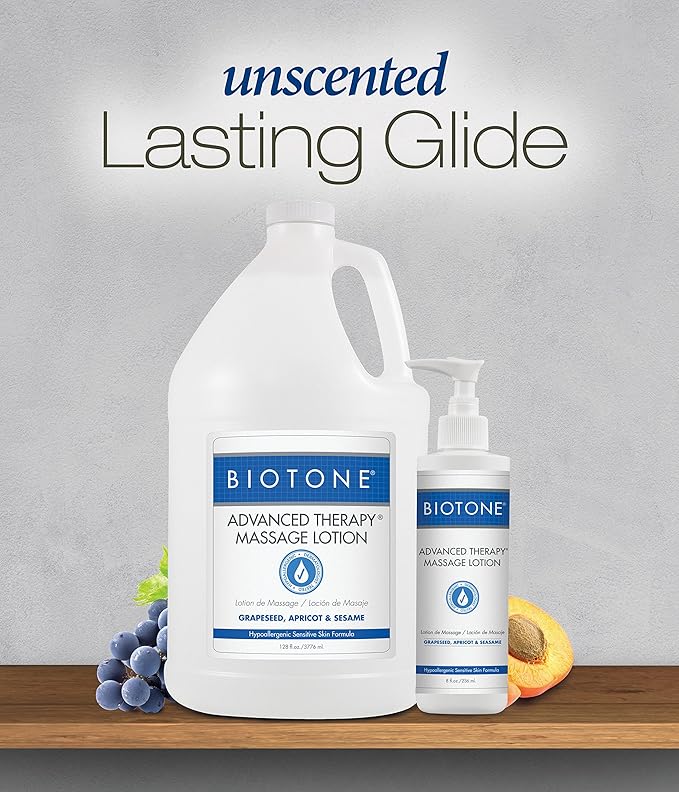 BIOTONE Advanced Therapy Massage Lotion, Hypoallergenic and Fragrance-Free, More Glide and Workability, Absorbs for a Non-Greasy Finish
