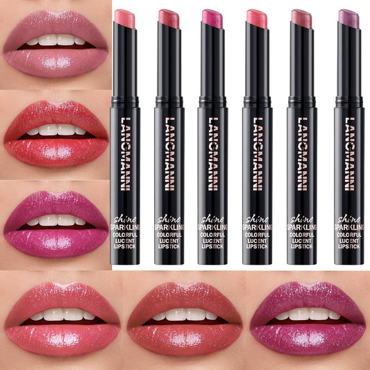 Jolilab 6Pcs Sparkling Lipstick Lip Gloss Long Lasting Waterproof Moisturizer Lip Balm Glitter Shimmer Metallic Lipstick, Diamond Shiny Bold Glow Goth Lipstick for Women Girls,Non-sticky(D#1-6)