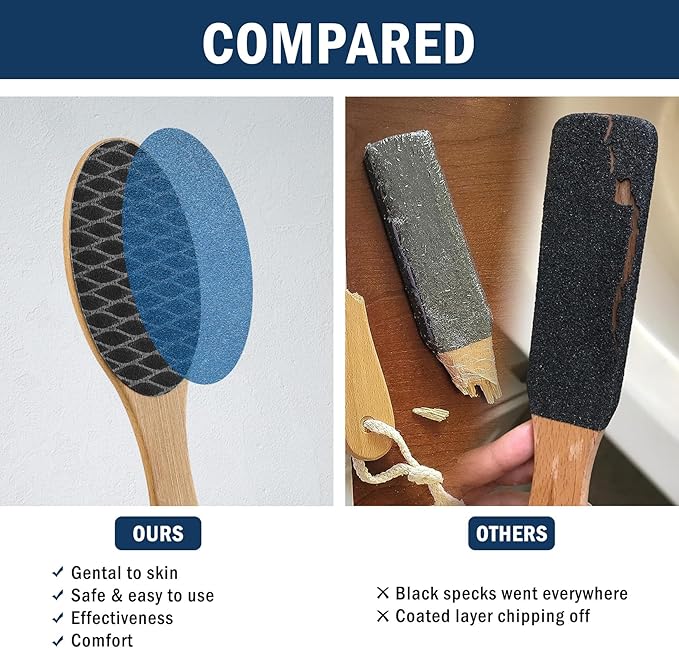 FVION Bamboo Foot File Callus Remover - Portable Foot Scrubber Pedicure Feet Sander File, Double-Sided Heel Scraper for Smooth and Soft Feet